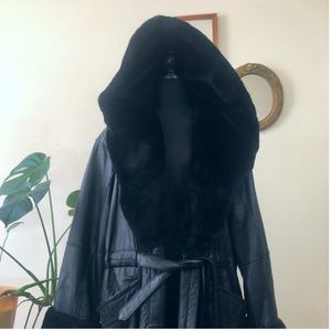 Vintage G III Leather faux fur trimmed hooded trench Coat